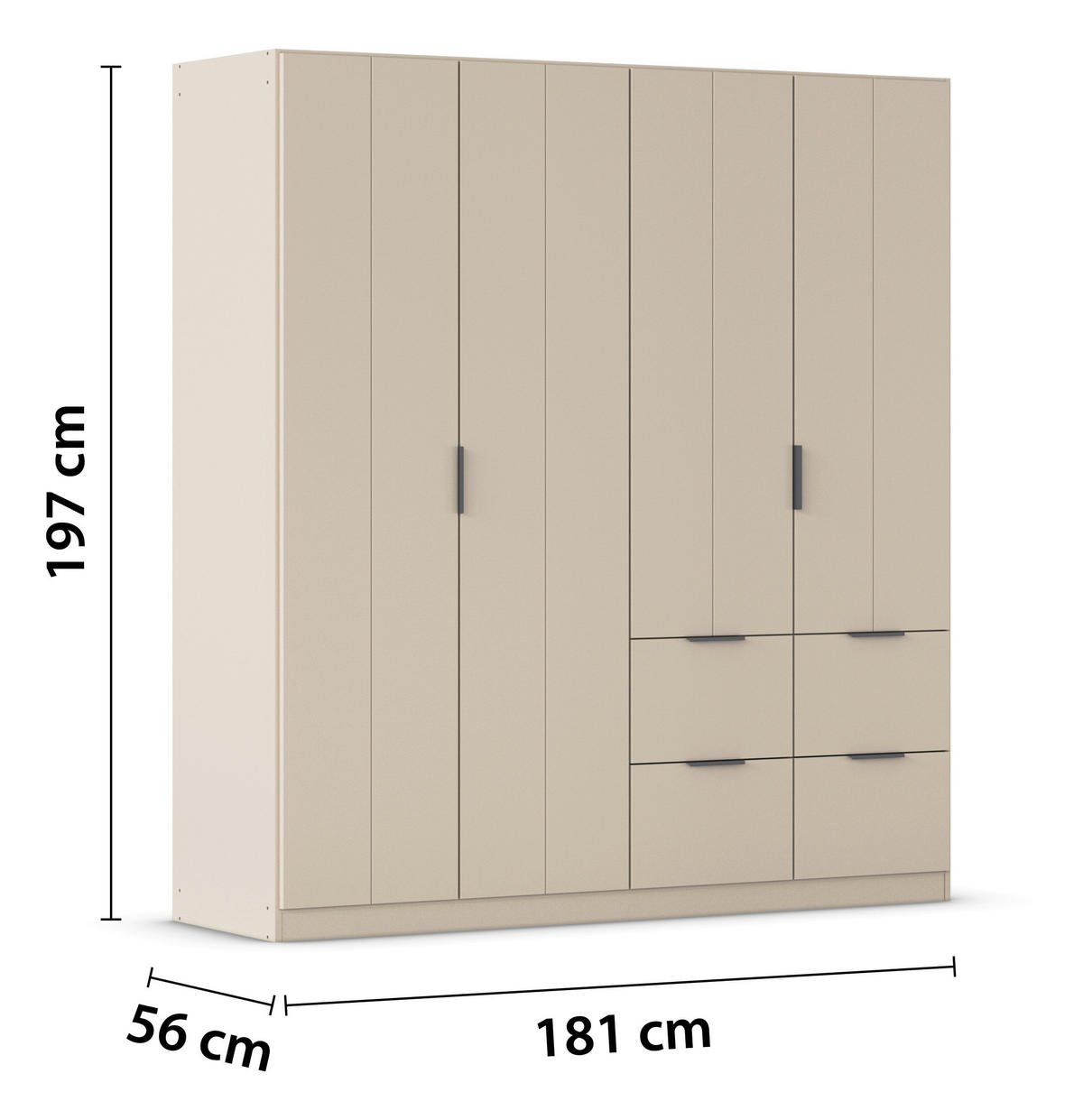 DREHTÜRENSCHRANK 181/197/56 cm,  in Champagner, 4-türig  - Champagner/Grau, MODERN, Holzwerkstoff/Metall (181/197/56cm) - Rauch Möbel