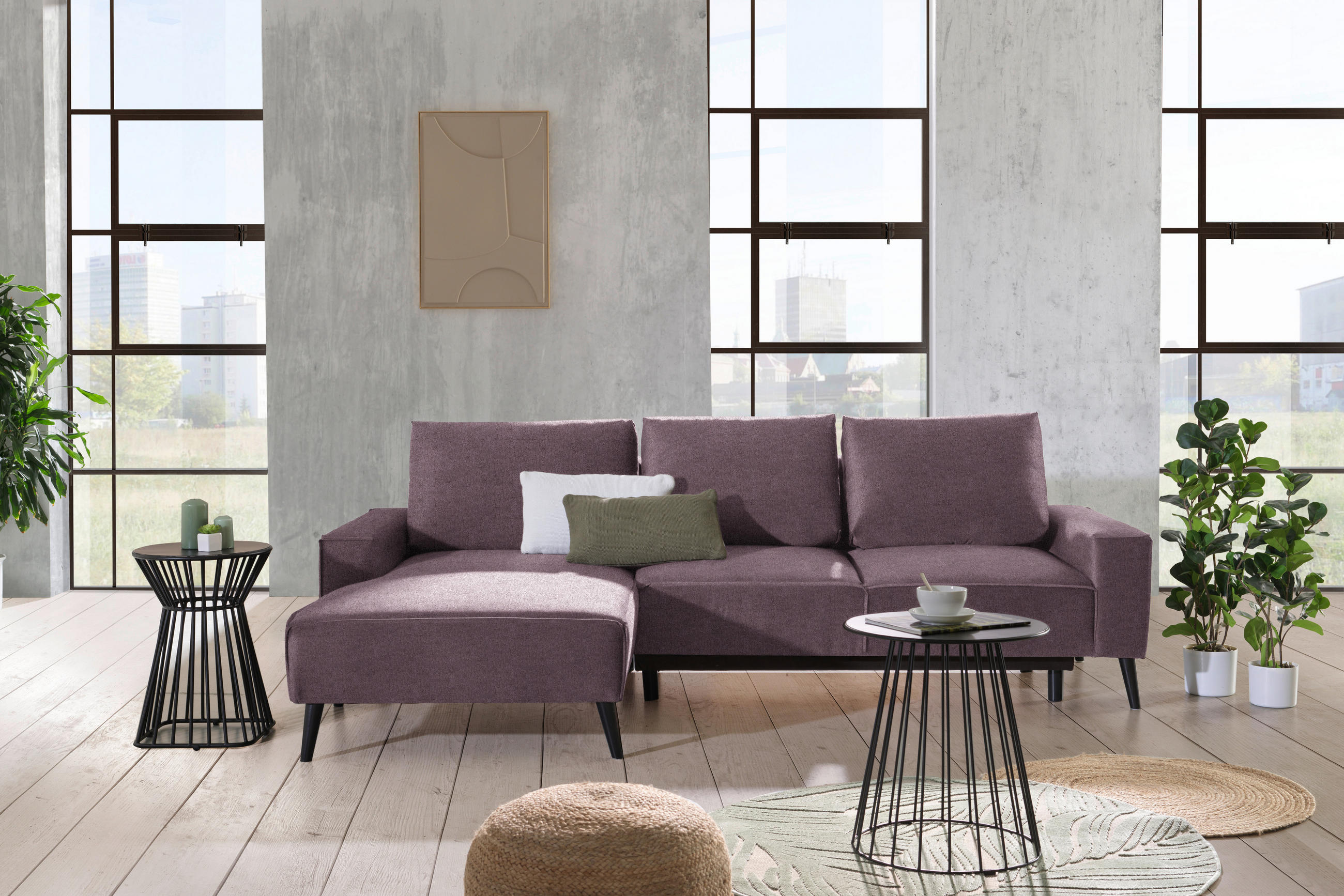 ECKSOFA in Velours Violett  - Violett/Schwarz, Konventionell, Holz/Textil (161/260cm) - Carryhome