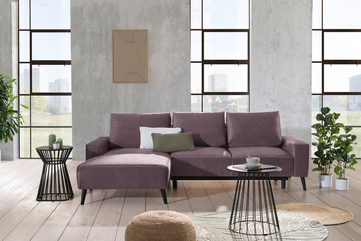 ECKSOFA in Velours Violett  - Violett/Schwarz, Konventionell, Holz/Textil (161/260cm) - Carryhome