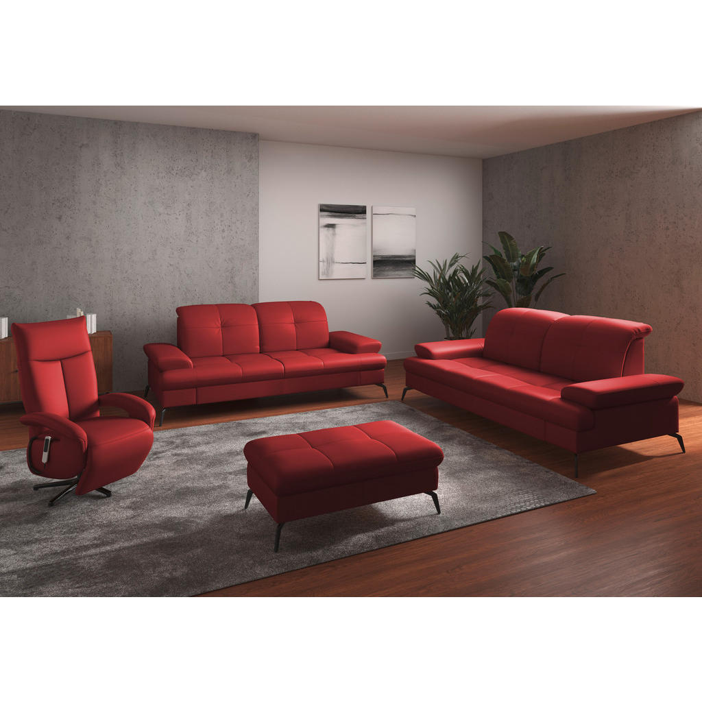 Thumbnail - Sit & More 3-Sitzer-Sofa, Rot, Textil, Leder, Kombination Echtleder/Stoff, Nappaleder, 212x90x122 cm, Goldenes M, Made i...