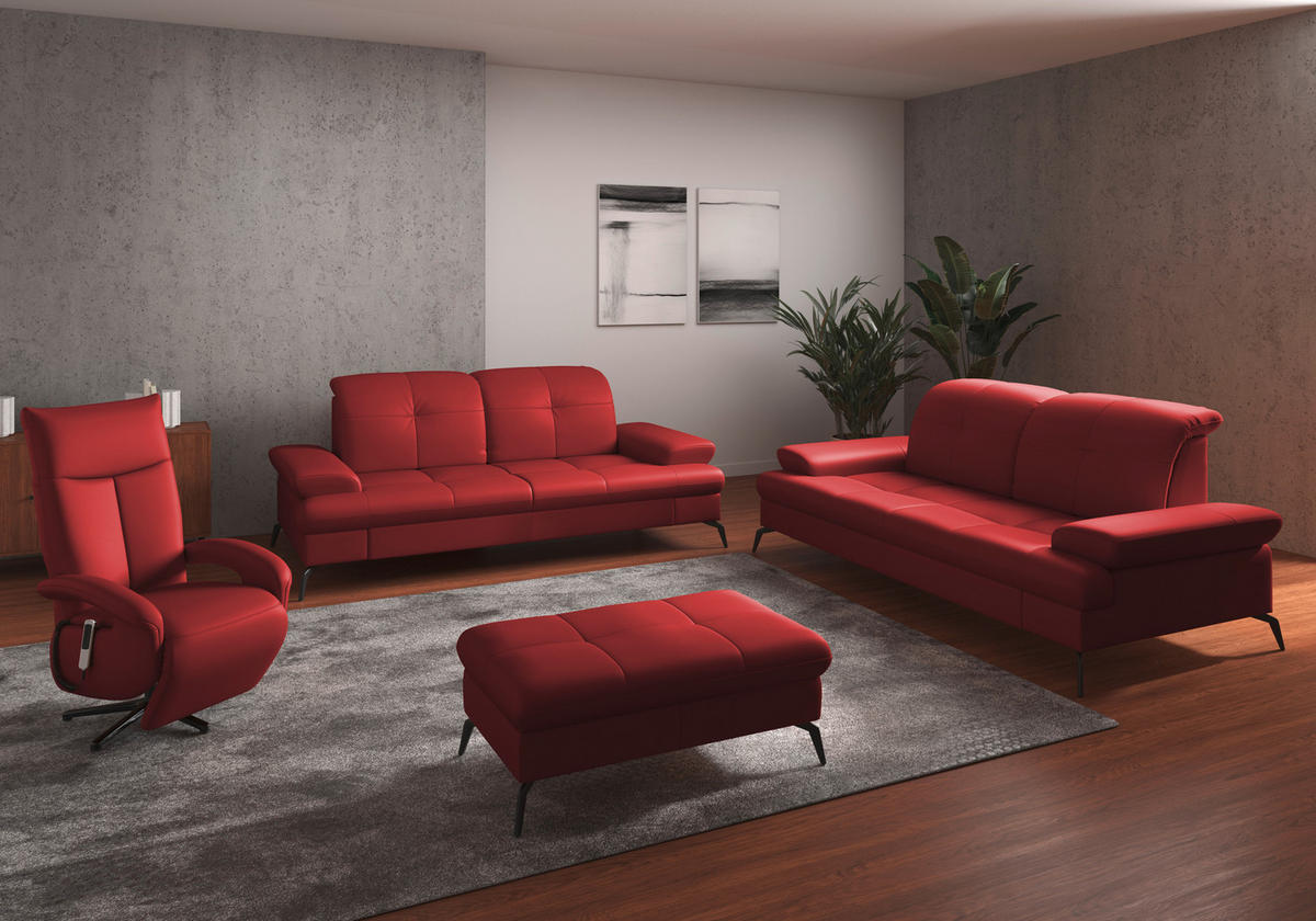 3-SITZER-SOFA in Leder Rot  - Rot/Schwarz, KONVENTIONELL, Leder/Metall (212/90/122cm) - Sit & More