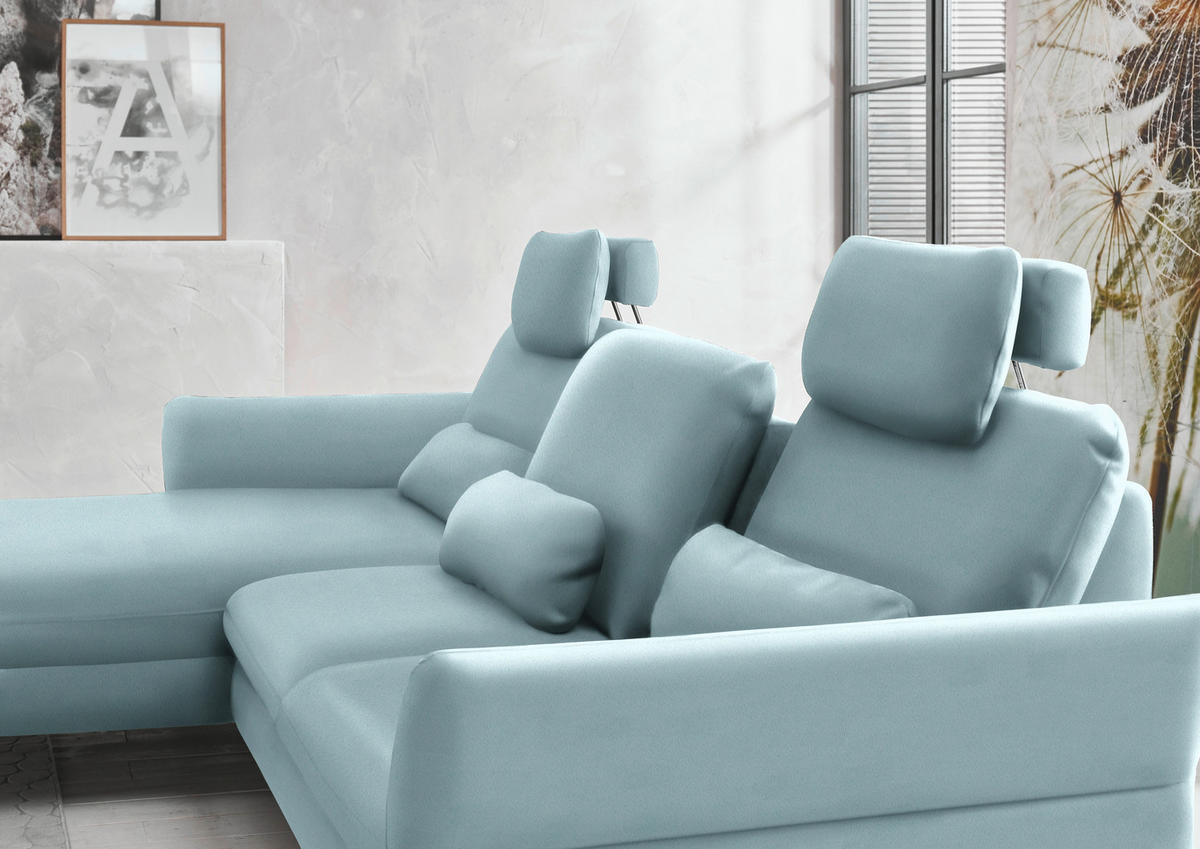 ECKSOFA Velours Hellblau  - Schwarz/Hellblau, Design, Textil/Metall (179/306cm) - Beldomo System