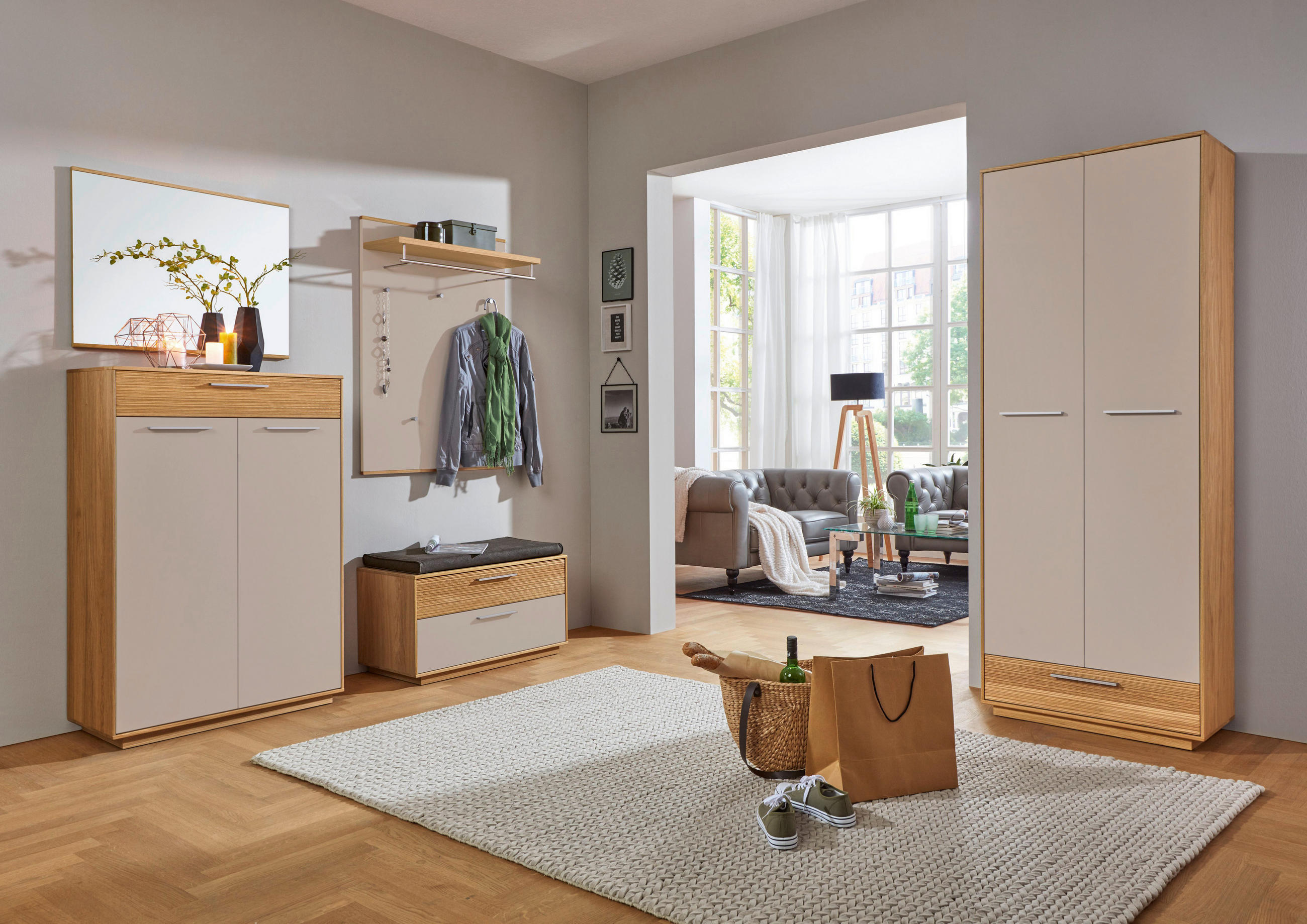 GARDEROBE 5-teilig  in 185/195/40 cm  - Taupe/Eichefarben, Design, Holz/Holzwerkstoff (185/195/40cm)