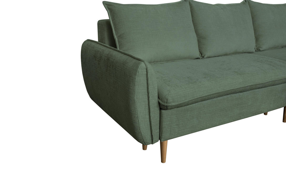 ECKSOFA Dunkelgrün Chenille  - Dunkelgrün/Buchefarben, KONVENTIONELL, Holz/Textil (244/163cm) - Carryhome