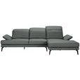 ECKSOFA in Echtleder Grau  - Schwarz/Grau, Design, Leder/Metall (288/184cm) - Novel