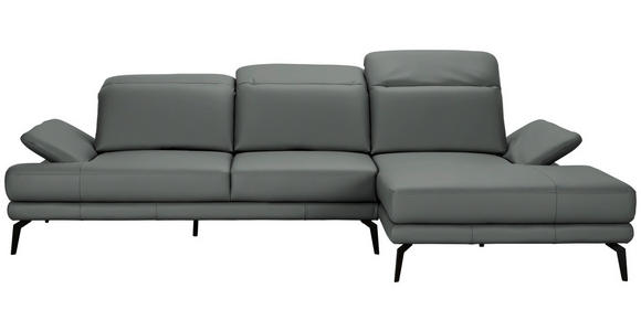 ECKSOFA in Echtleder Grau  - Schwarz/Grau, Design, Leder/Metall (288/184cm) - Novel