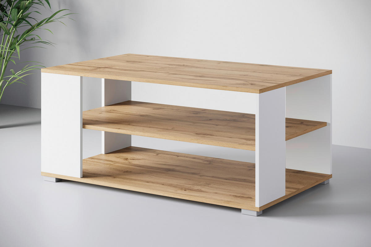COUCHTISCH in Holzwerkstoff  - Weiss/Eiche Wotan, Trend, Holzwerkstoff/Kunststoff (100/45/60cm) - Livetastic
