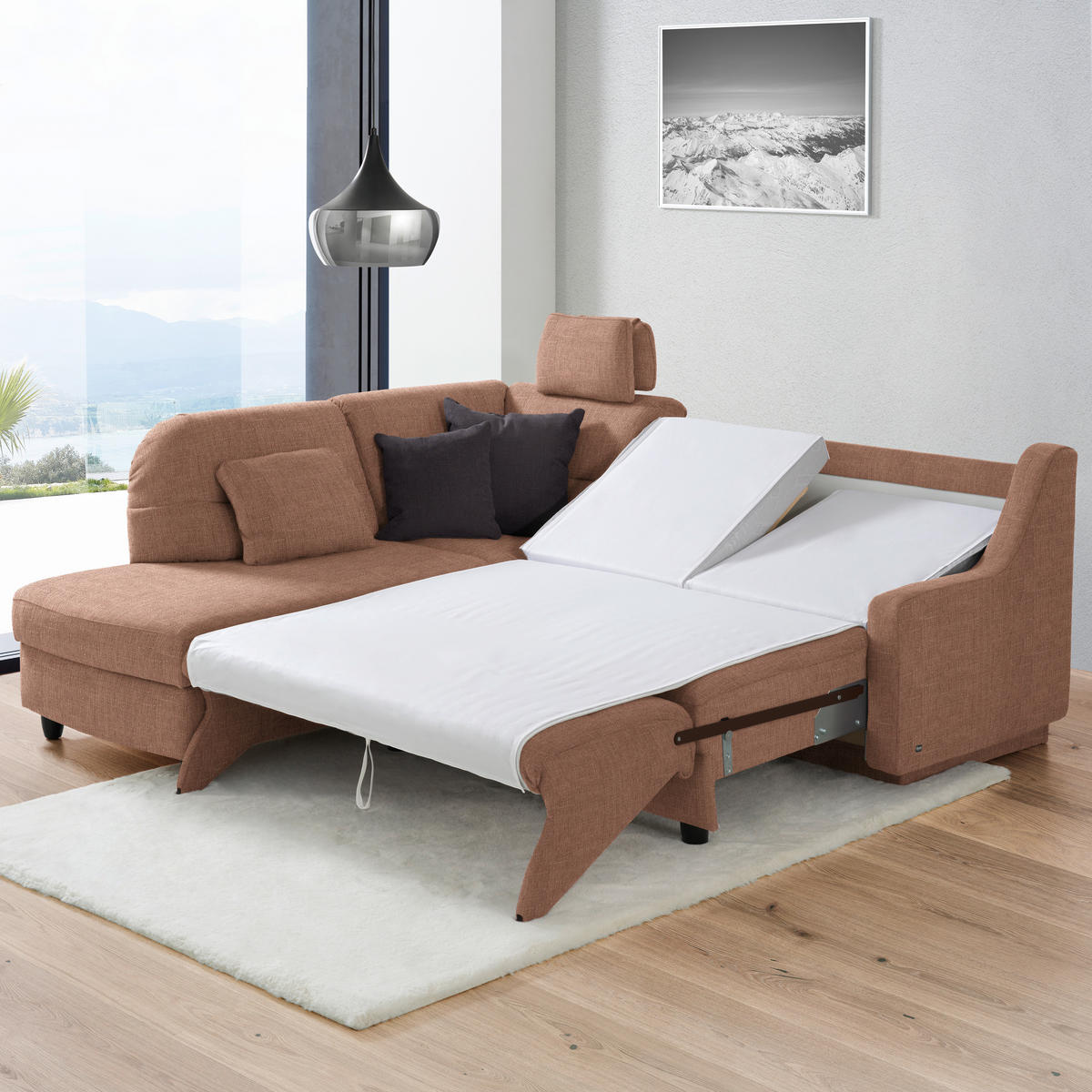 ECKSOFA in Chenille Braun  208/226 cm  - Schwarz/Braun, KONVENTIONELL, Textil (208/226cm) - Sedda