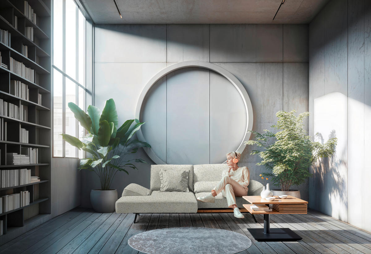 ECKSOFA Chenille Creme  - Creme/Schwarz, Design, Holz/Textil (132/240cm) - Koinor