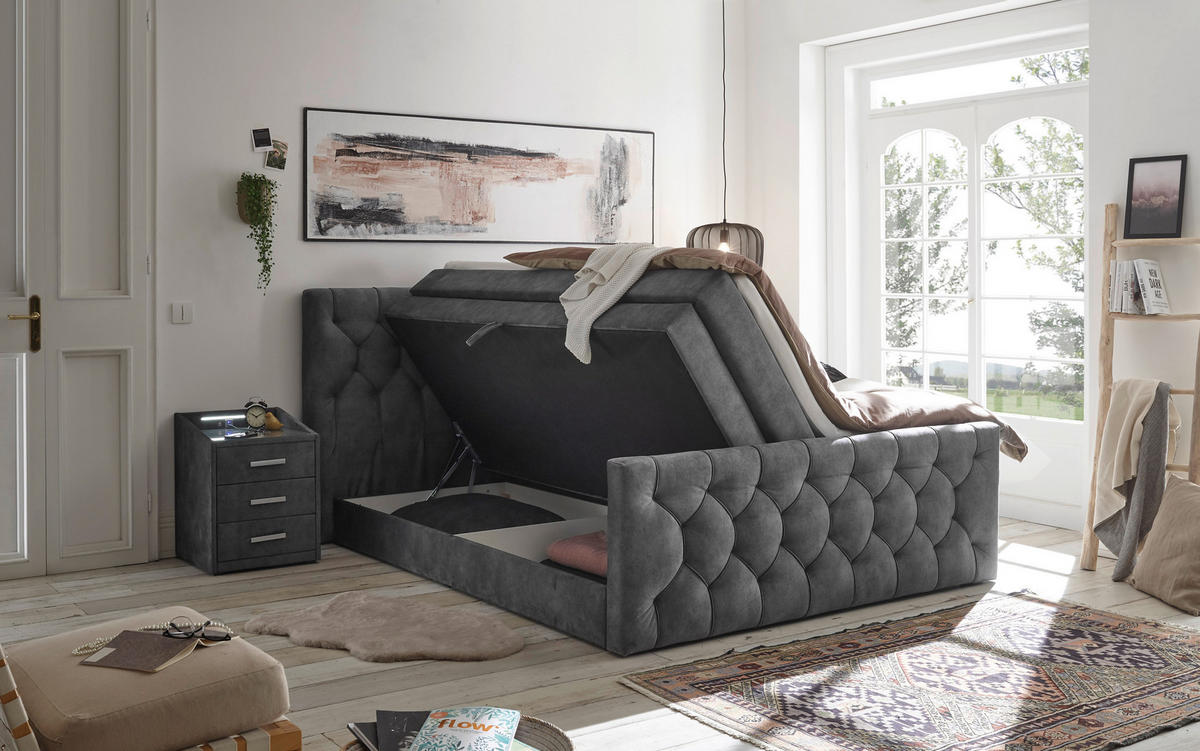 BOXSPRINGBETT 180/200 cm  in Anthrazit  - Anthrazit/Schwarz, MODERN, Holzwerkstoff/Kunststoff (180/200cm) - MID.YOU