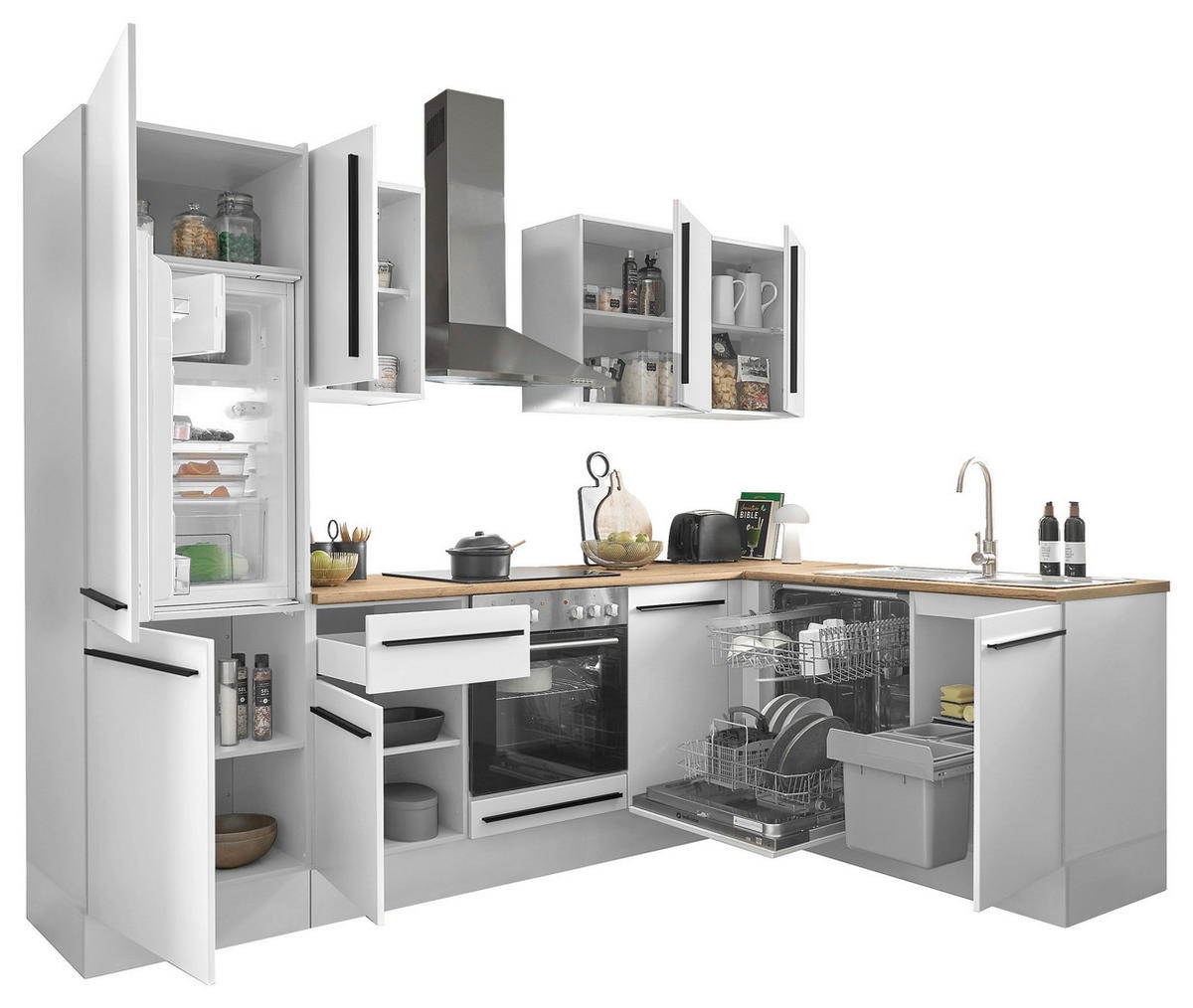 ECKKÜCHE 280/175 cm  in Weiß, Eichefarben  - Eichefarben/Schwarz, Design, Holzwerkstoff/Kunststoff (280/175cm) - MID.YOU