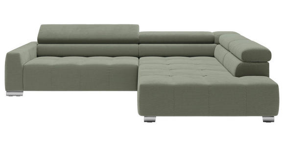 ECKSOFA in Cord Dunkelgrün  - Chromfarben/Dunkelgrün, KONVENTIONELL, Textil/Metall (311/219cm) - Hom`in