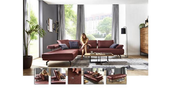 ECKSOFA in Echtleder Brombeere - Anthrazit/Brombeere, Design, Leder/Metall (255/325cm) - Dieter Knoll