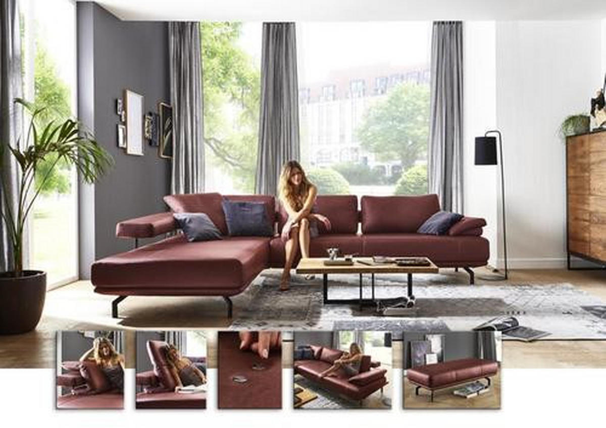 ECKSOFA in Echtleder Brombeere  - Anthrazit/Brombeere, Design, Leder/Metall (255/325cm) - Dieter Knoll