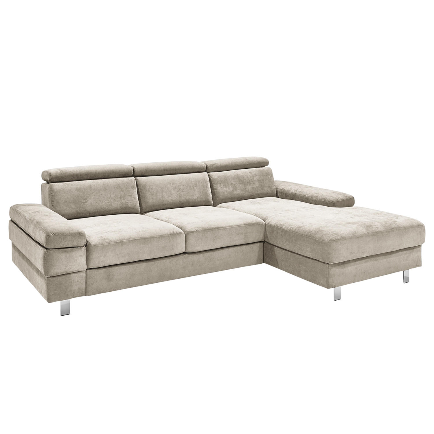 ECKSOFA in Webstoff Greige  - Greige/Silberfarben, Konventionell, Textil/Metall (182/82/260cm) - Trendmanufaktur