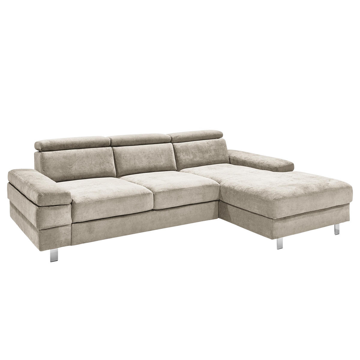 ECKSOFA in Webstoff Greige  - Greige/Silberfarben, Konventionell, Textil/Metall (182/82/260cm) - Trendmanufaktur