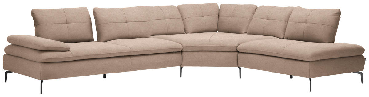 ECKSOFA in Flachgewebe Taupe  - Taupe/Schwarz, Design, Textil/Metall (344/271cm) - Chilliano