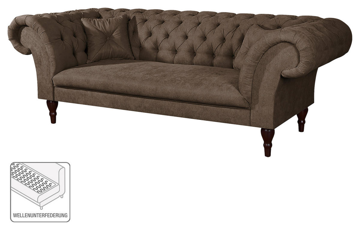 3-SITZER-SOFA Mikrofaser Graubraun  - Graubraun/Braun, Design, Holz/Textil (232/79/97cm) - Livetastic