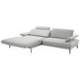 ECKSOFA in Chenille, Flachgewebe Silberfarben  180/284 cm  - Silberfarben/Schwarz, Design, Textil/Metall (180/284cm) - Dieter Knoll