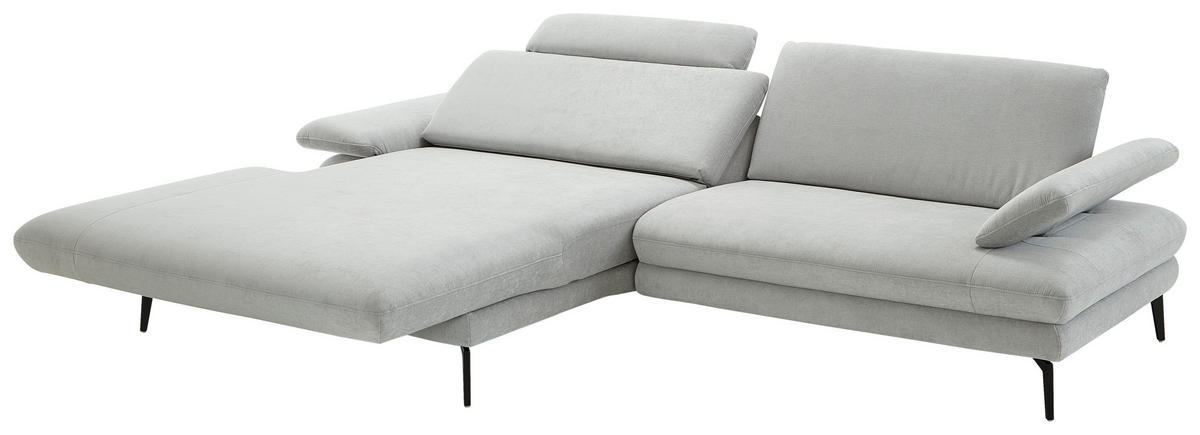 ECKSOFA in Chenille, Flachgewebe Silberfarben  - Silberfarben/Schwarz, Design, Textil/Metall (180/284cm) - Dieter Knoll