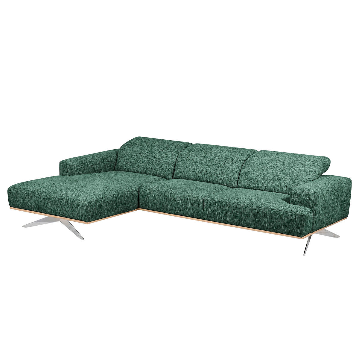 ECKSOFA PORTLAND Grün Struktur Kopfteilverstellung  - Chromfarben/Naturfarben, Design, Holz/Textil (187/295cm) - Livetastic