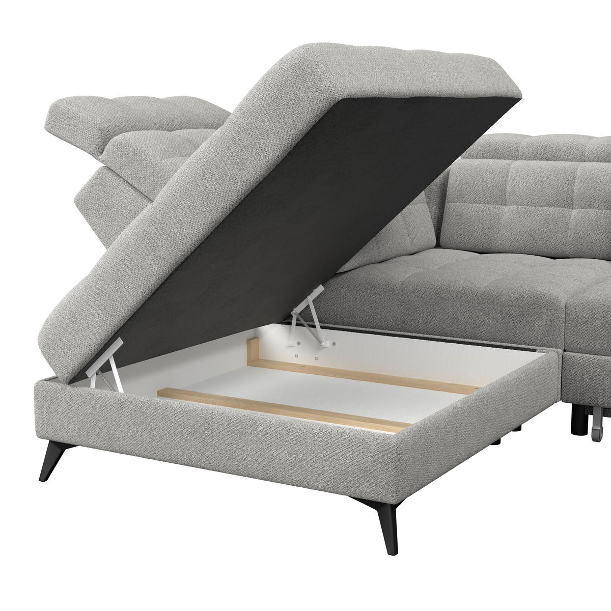 ECKSOFA Velours Hellgrau  - Hellgrau/Schwarz, Romantik / Landhaus, Textil/Metall (228/289cm) - MID.YOU