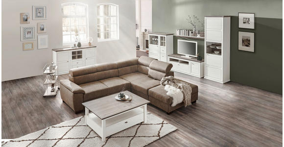 WOHNWAND in Grau, Weiß 330/209,2/50,1 cm - Weiß/Grau, LIFESTYLE, Glas/Holzwerkstoff (330/209,2/50,1cm) - Hom`in