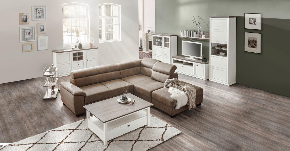 WOHNWAND  in Grau, Weiss 330/209,2/50,1 cm  - Weiss/Grau, Lifestyle, Glas/Holzwerkstoff (330/209,2/50,1cm) - Hom`in