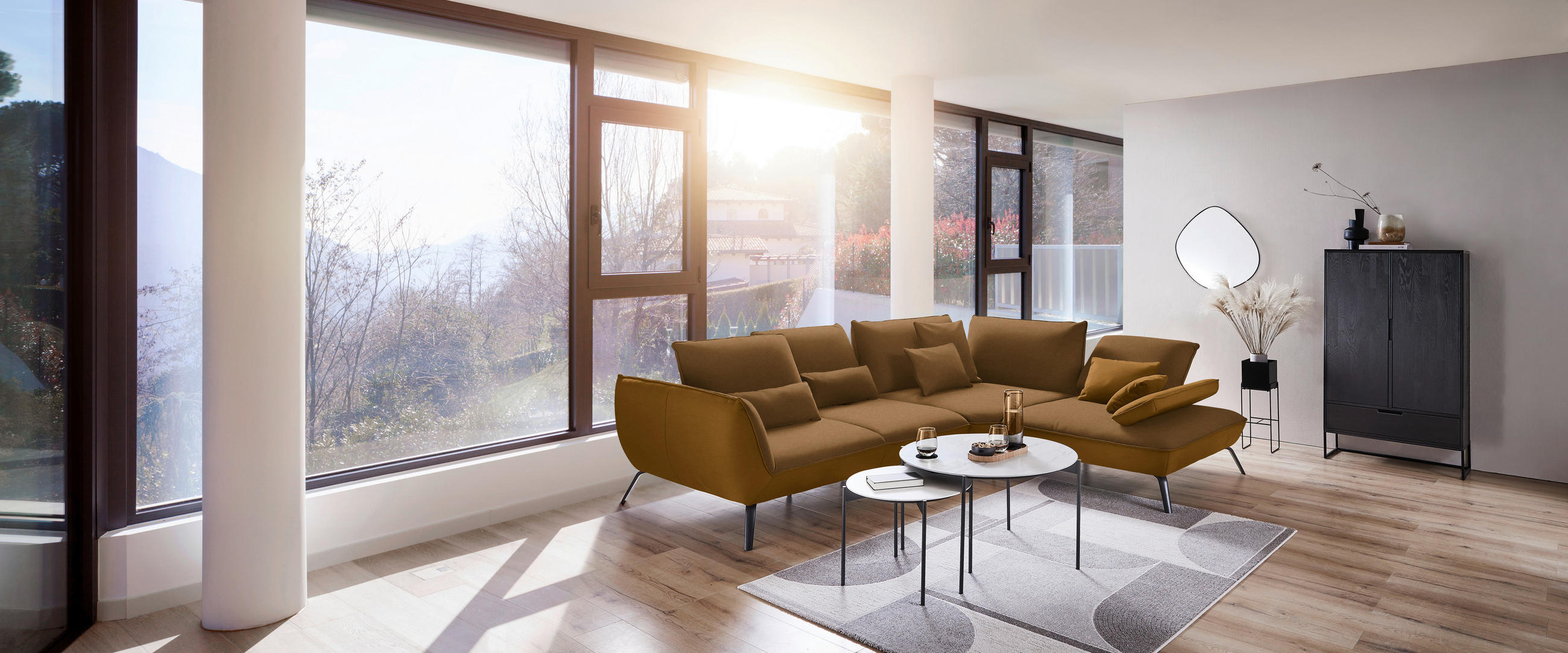 ECKSOFA in Flachgewebe Orange - Schwarz/Orange, Design, Textil/Metall (310/250cm) - Moderano
