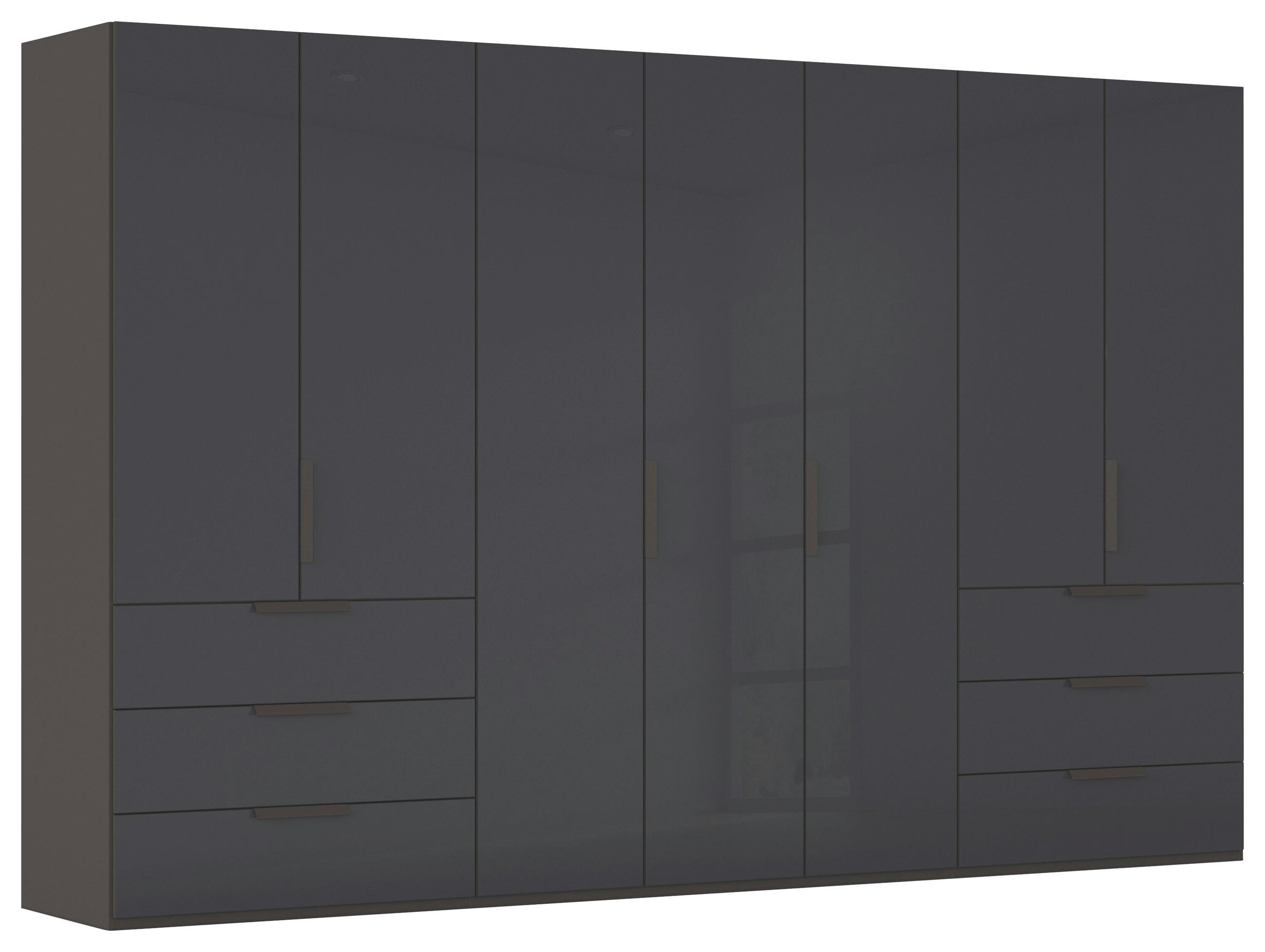 DREHTÜRENSCHRANK 350/223/61 cm,  in Graphitfarben, 7-türig  - Graphitfarben, Basics, Glas/Holzwerkstoff (350/223/61cm) - Novel