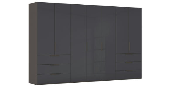 DREHTÜRENSCHRANK 350/235/61 cm,  in Graphitfarben, 7-türig  - Graphitfarben, Basics, Glas/Holzwerkstoff (350/235/61cm) - Novel