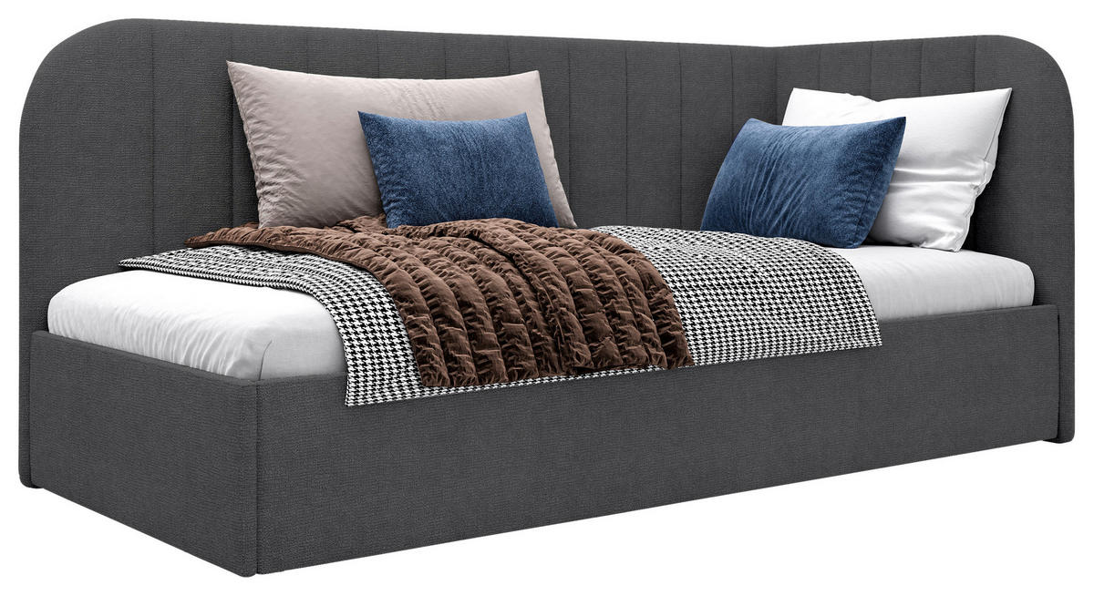 POLSTERBETT 90/200 cm, inkl. Lattenrost, Bettkasten,  in Dunkelgrau  - Dunkelgrau/Schwarz, MODERN, Holz/Holzwerkstoff (90/200cm) - MID.YOU