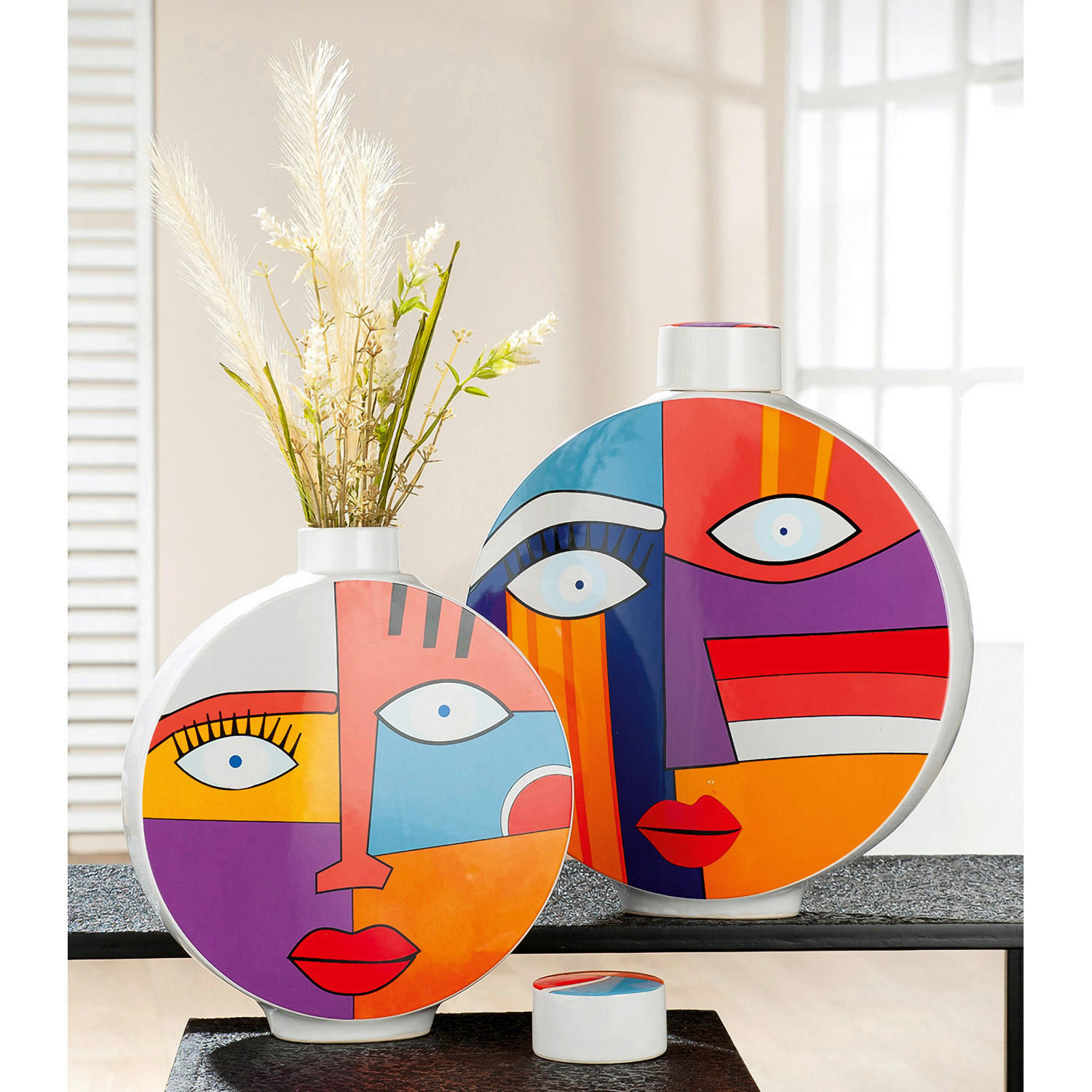 VASE Grafic Face  - Multicolor, Basics, Keramik (24/29,5/7,5cm)