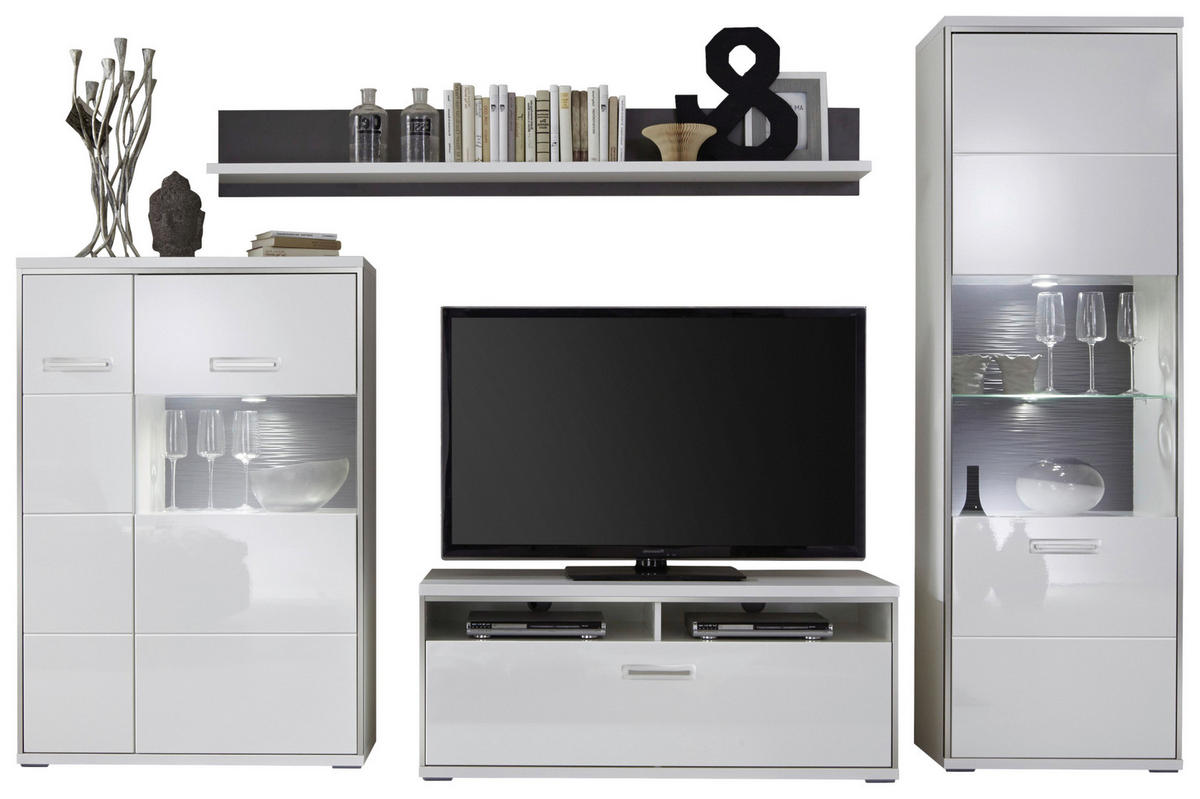 REGAL ZA DNEVNI BORAVAK siva, srebrne boje, bijela   - bijela/srebrne boje, Design, staklo/drvni materijal (301/201/52cm) - Livetastic
