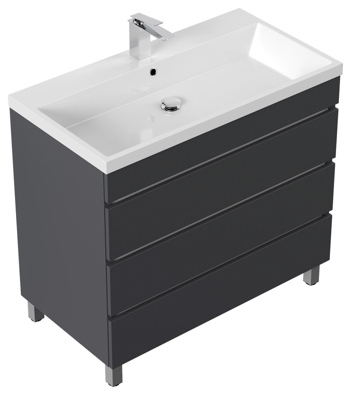 WASCHTISCHKOMBI 90 cm  - Graphitfarben/Weiß, Basics, Holzwerkstoff/Stein (90cm) - MID.YOU