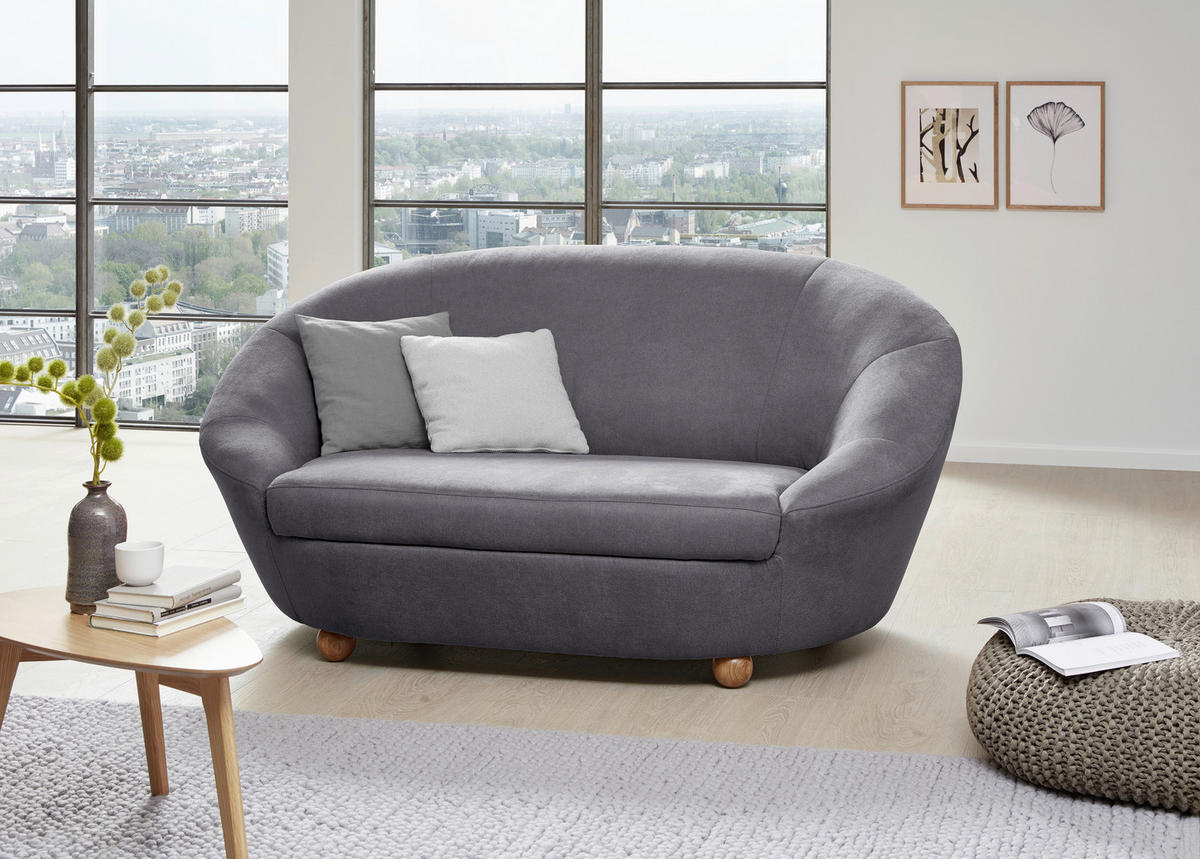 2-SITZER-SOFA Mikrofaser Dunkelgrau  - Eichefarben/Dunkelgrau, Design, Holz/Textil (178/82/114cm) - LOOKS by W.Joop