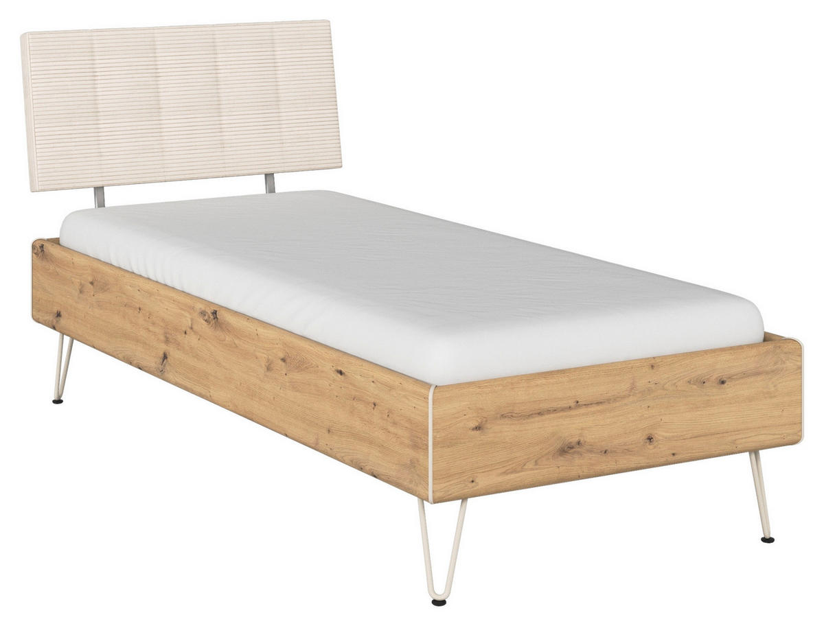 BETT 90/200 cm  in Eiche Artisan  - Champagner/Eiche Artisan, Design, Textil/Metall (90/200cm) - Carryhome