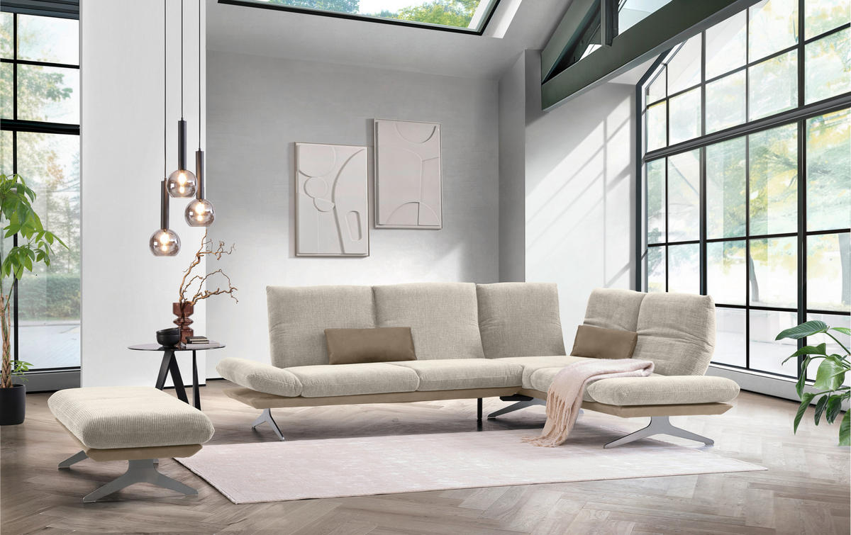 ECKSOFA in Flachgewebe Greige, Graubraun  - Edelstahlfarben/Greige, Design, Textil/Metall (277/209cm) - Koinor