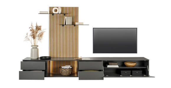 WOHNWAND  in Anthrazit, Eichefarben  321/160/50 cm  - Eichefarben/Anthrazit, Design, Glas/Holz (321/160/50cm) - Dieter Knoll