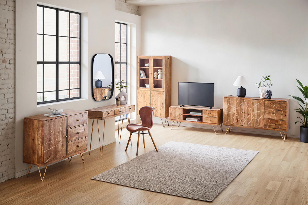 LOWBOARD  130/57/53 cm 2 Schublade(n) Typenauswahl, Beimöbel erhältlich, stehend  - Hellbraun/Goldfarben, Design, Holz/Metall (130/57/53cm) - Landscape