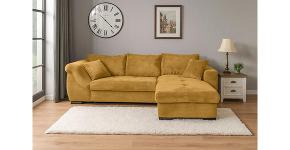 ECKSOFA in Cord Senfgelb  - Senfgelb/Schwarz, KONVENTIONELL, Textil/Metall (258/168cm) - Carryhome