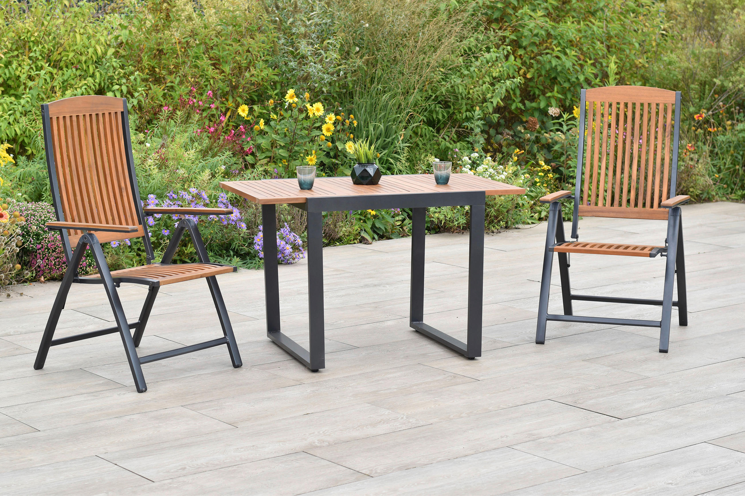 GARTENSET Akazie massiv Aluminium  - Graphitfarben/Naturfarben, MODERN, Holz/Metall - Gardenson
