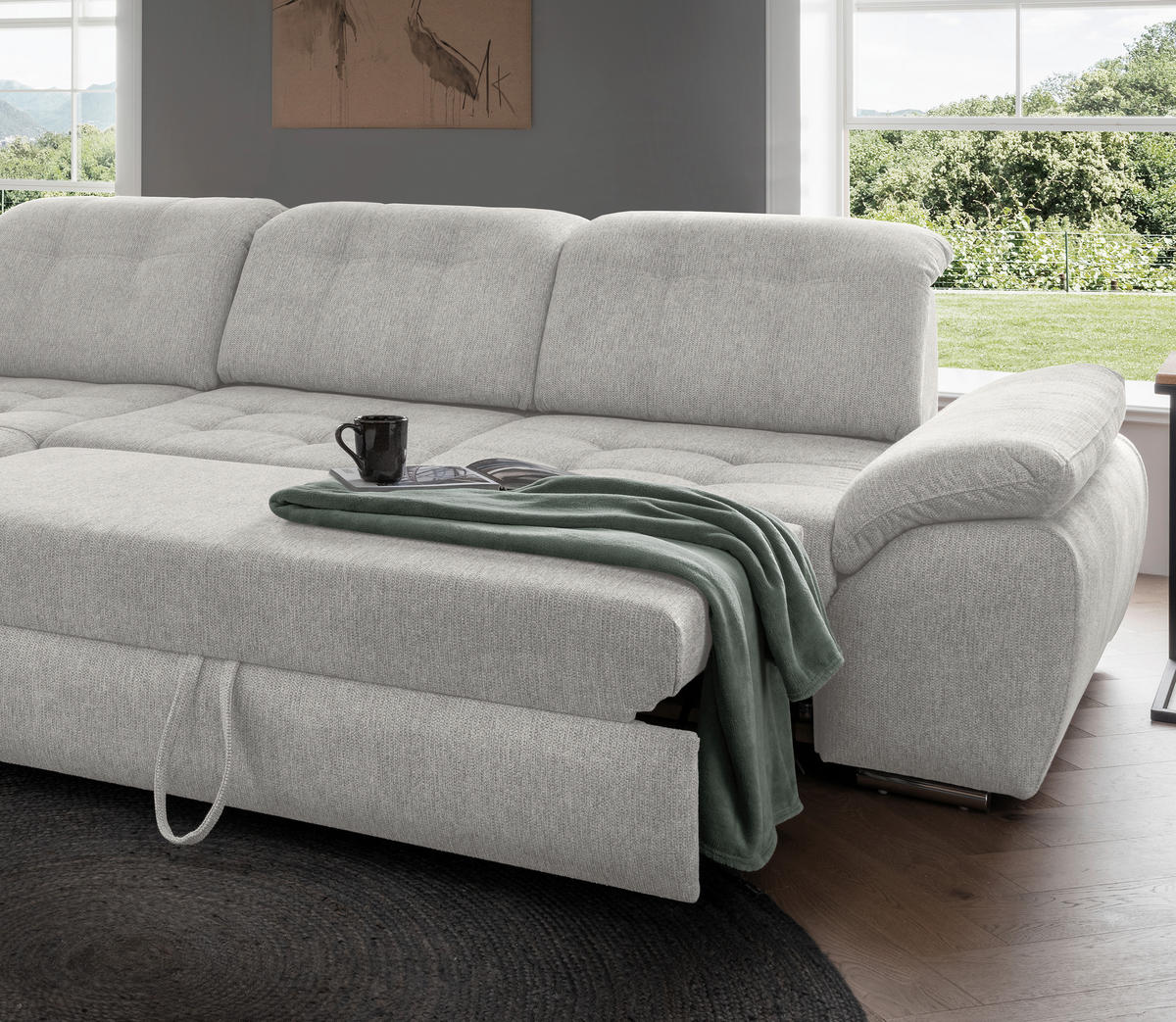 ECKSOFA Flachgewebe Grau  - Chromfarben/Grau, Modern, Textil/Metall (254/308cm) - Livetastic