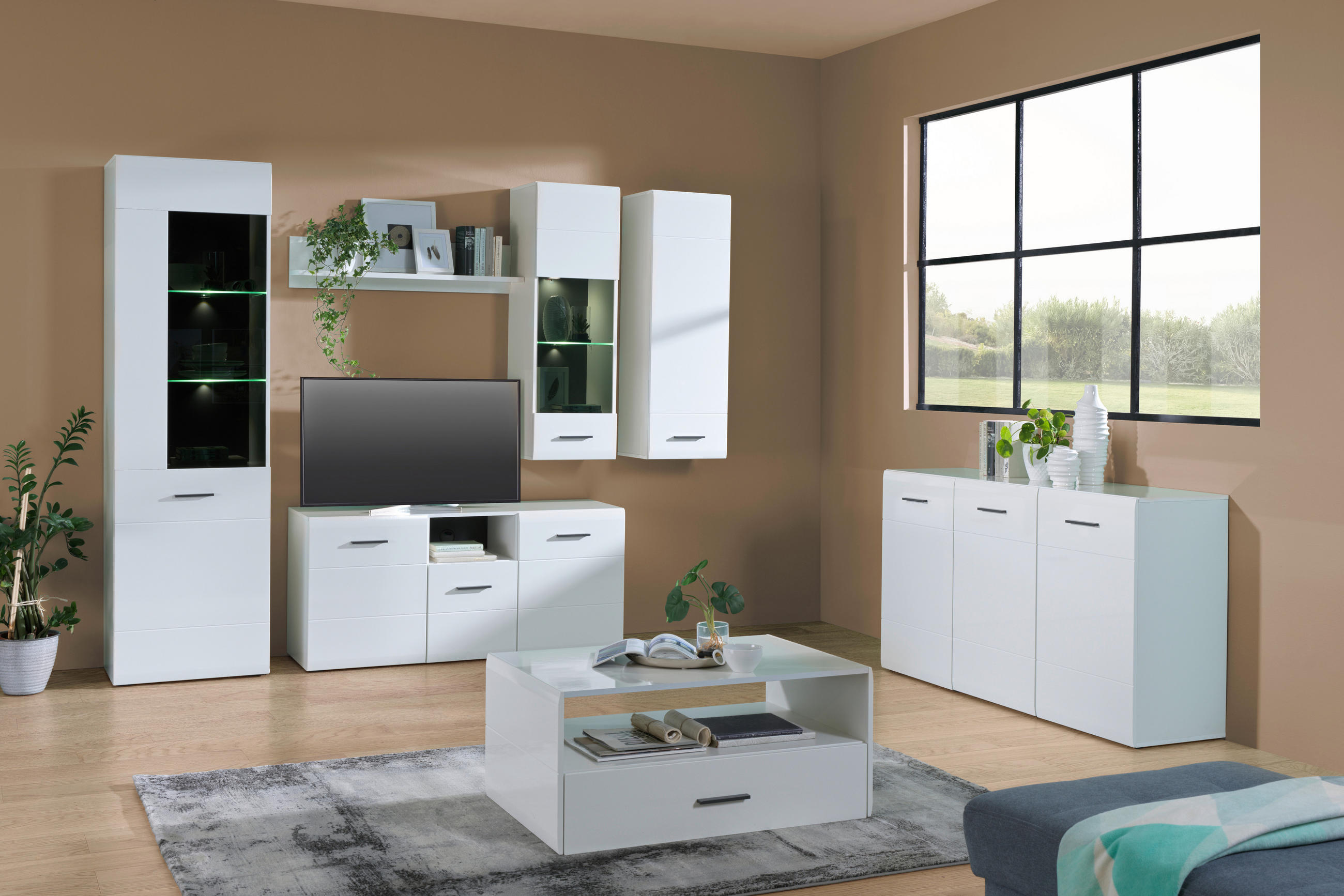 TV DIEL, antracitová, biela, 180/63,7/41,6 cm - biela/antracitová, Modern, kompozitné drevo/plast (180/63,7/41,6cm) - Hom`in