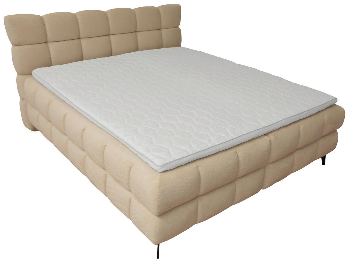 BOXBETT 160/200 cm,  in Beige, Bettkasten, Topper, H3 + H3 = fest  - Beige/Schwarz, Trend, Textil/Metall (160/200cm) - Esposa