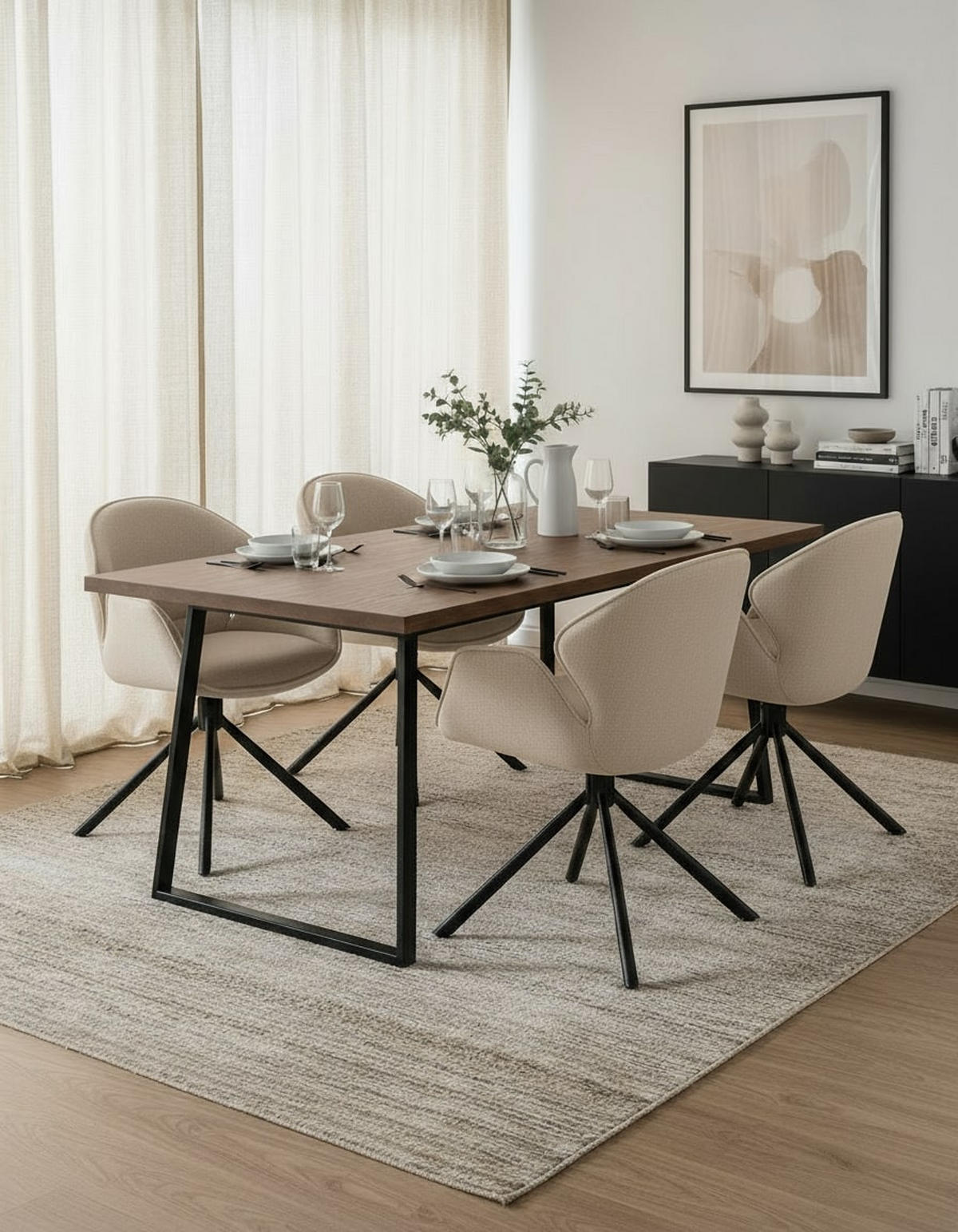 ARMLEHNSTUHL  in Eisen Flachgewebe  - Creme/Schwarz, MODERN, Textil/Metall (45/90/65cm) - Livetastic