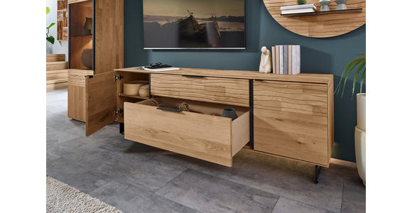WOHNWAND  in Eichefarben  318/206/44 cm  - Eichefarben/Anthrazit, Natur, Glas/Holz (318/206/44cm) - Valnatura