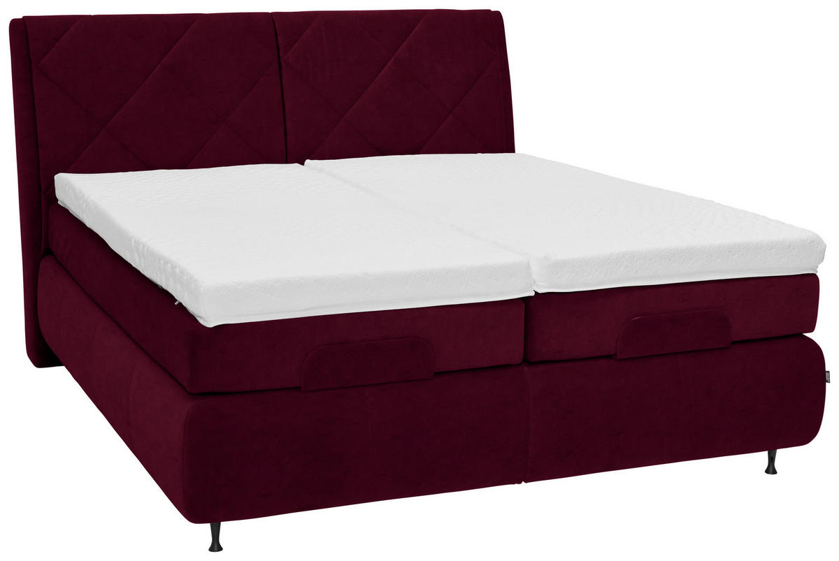 BOXSPRINGBETT 180/200 cm  in Bordeaux  - Bordeaux/Schwarz, Konventionell, Textil/Metall (180/200cm) - Dieter Knoll