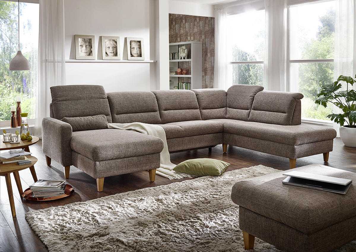 WOHNLANDSCHAFT Braun Flachgewebe  - Eichefarben/Braun, KONVENTIONELL, Holz/Textil (165/335/225cm) - Cantus