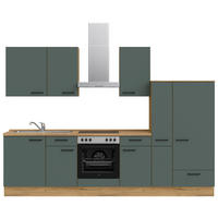 KÜCHENBLOCK 300 cm   in Eichefarben, Dunkelgrün  - Dunkelgrün/Eichefarben, MODERN, Holzwerkstoff/Metall (300cm) - Nobilia
